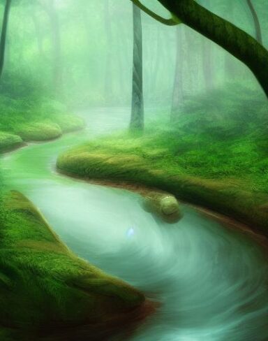 A curve stream running through a forest