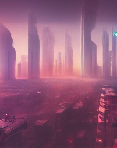 A digital city filled with buildings