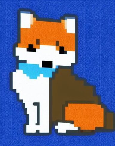 A dog and blue background