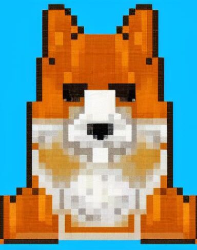 A dog sitting with blue background