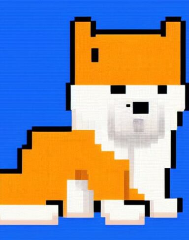 A dog sitting with blue background