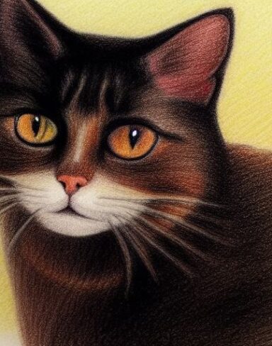 A drawing of a cat by crayon