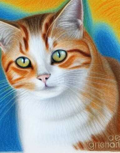 A drawing of a cat by crayon