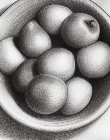 A drawing of fruits inside a bowl