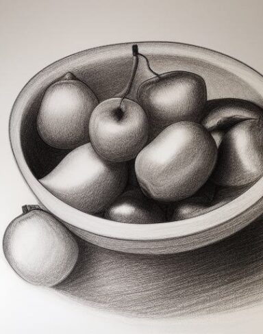 A drawing of the bowl of fruits