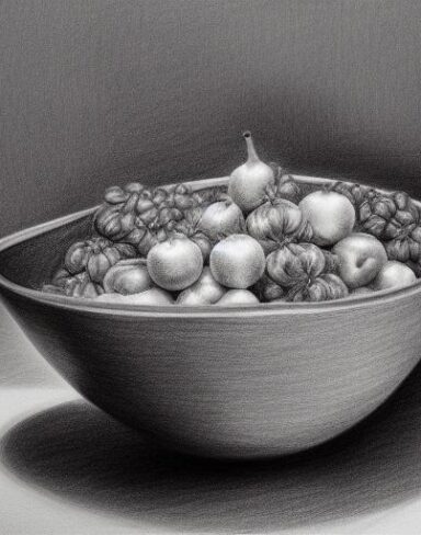 A drawing of the fruit bowl