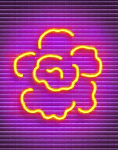 A flower neon sign on the wall