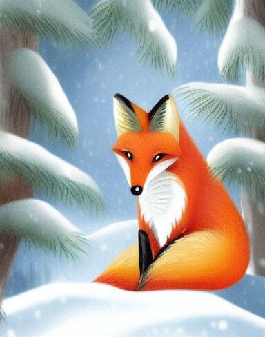 A fox that is sitting in the snow