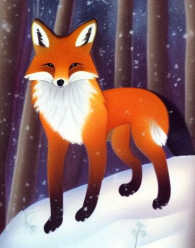 A fox that is sitting in the snow
