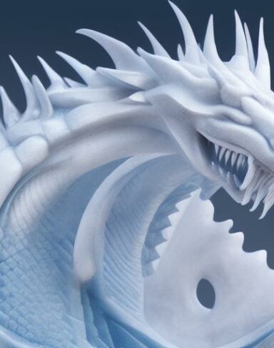 A frozen ice sculpture of dragon