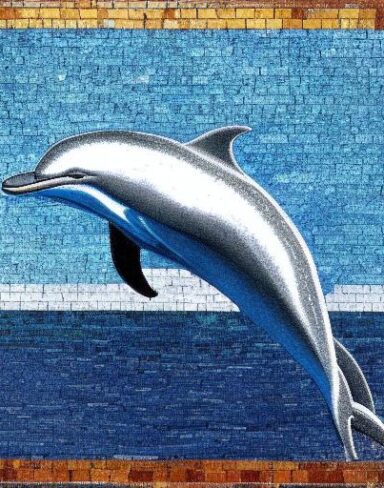 A mosaic of a dolphin in the costal inspired by Charles Ginner