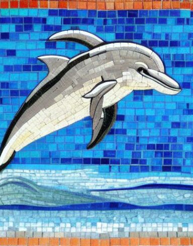 A mosaic of a dolphin in the sea inspired by Charles Ginner