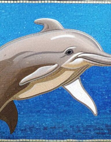 A mosaic of a dolphin inspired by Charles Ginner