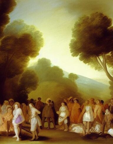 A painting of a group of people in the forest by Francisco de Holanda