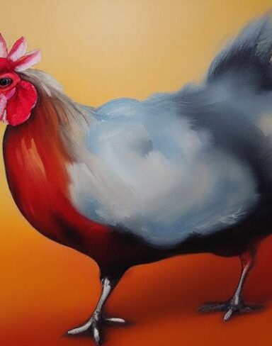 A painting of a hen