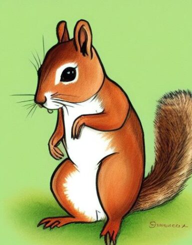 A squirrel standing near a mushroom