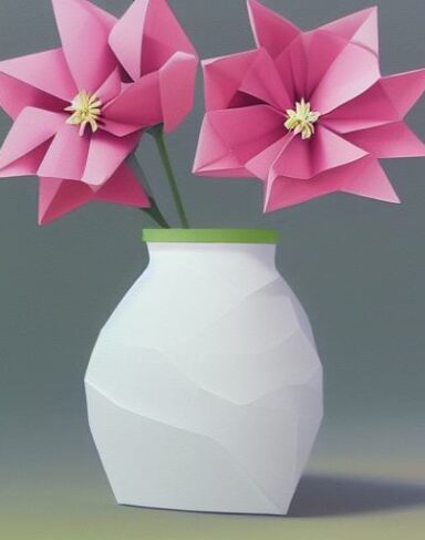 A vase contains with paper flowers