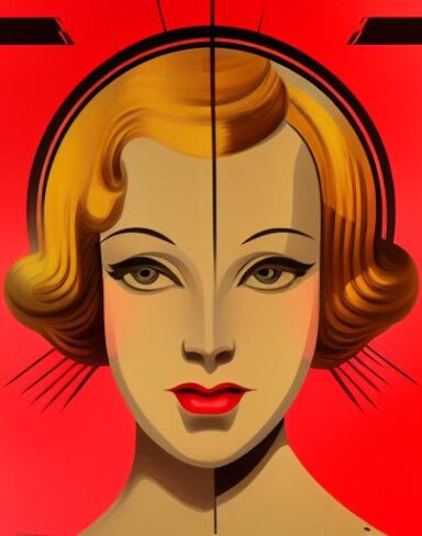 An art deco poster of a woman face
