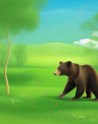 Bear on the lush green field