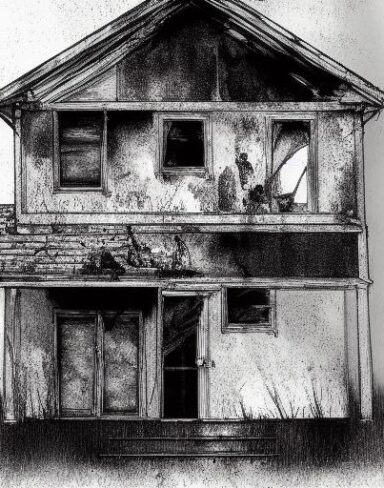 Black and white drawing of the house