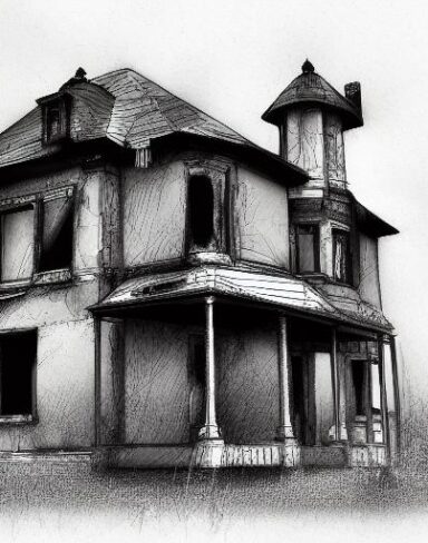 Black and white drawing of the house