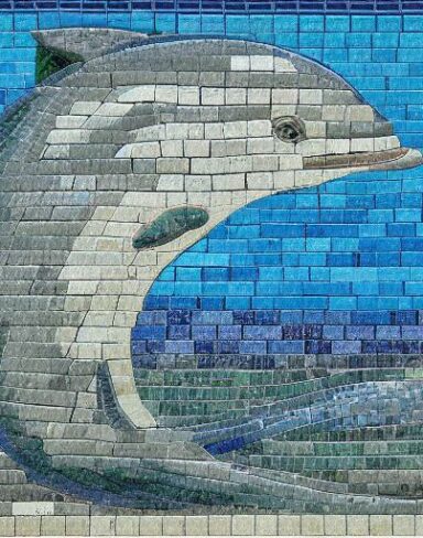 Dolphin mosaic in the costal inspired by Charles Ginner