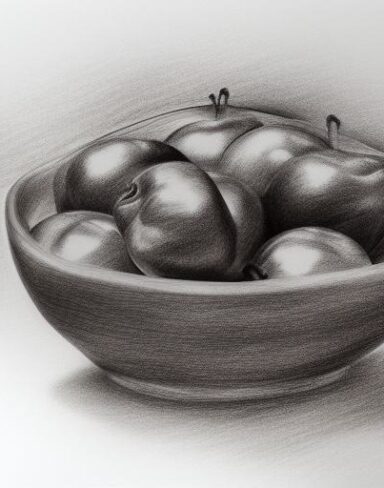 Drawing of a fruit bowl on a table