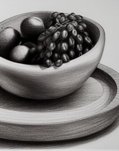 Drawing of fruit bowl on table