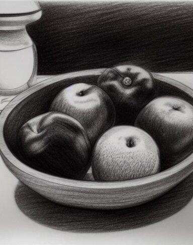 Drawing of fruit bowl on the table