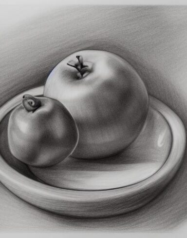 Drawing of fruit bowl on the table