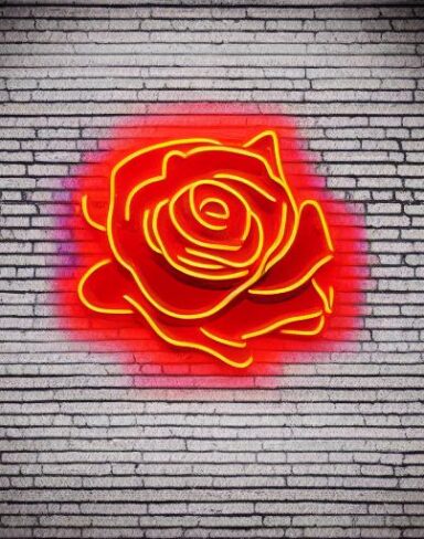 Flower neon sign on the brick wall