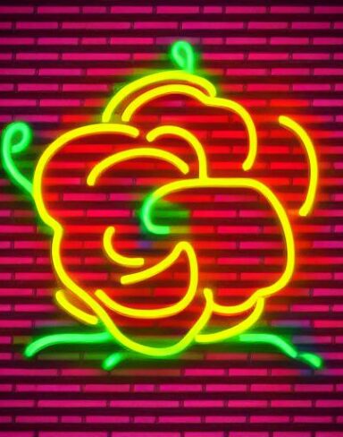 Flower neon sign on the brick wall