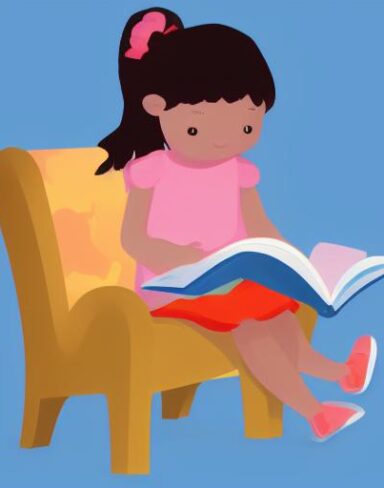 Little girl is reading a book