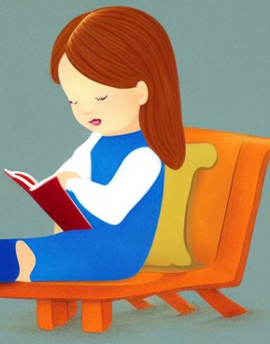 Little girl is reading a book