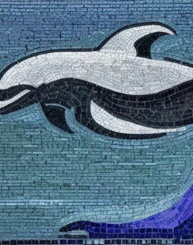 Mosaic of a dolphin in the costal inspired by Charles Ginner
