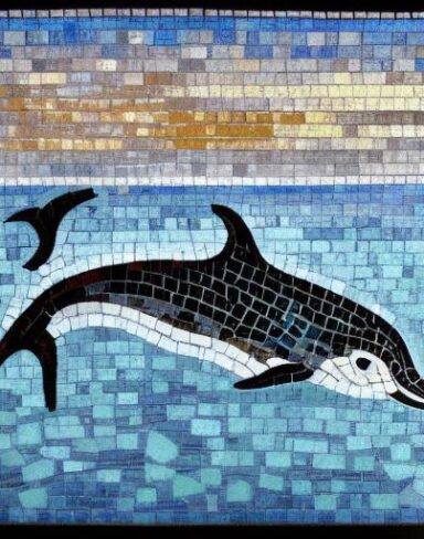 Mosaic of a dolphin in the costal inspired by Charles Ginner