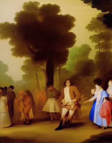 Painting of a group of people in the forest by Francisco de Holanda