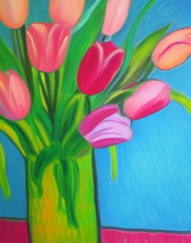 Painting of pink flowers in a vase