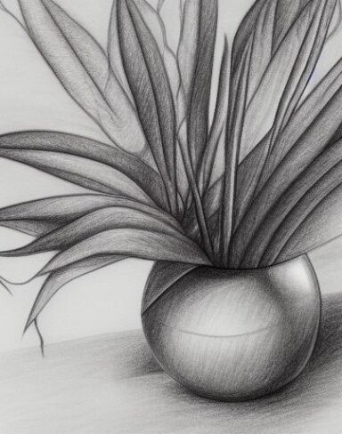 Pencil drawing of a plant in vase