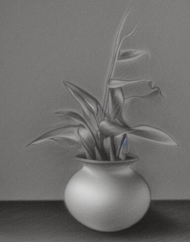 Pencil drawing of a plant in vase