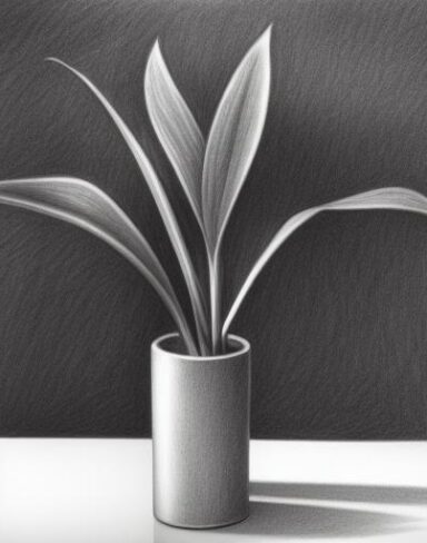 Pencil drawing of a plant in vase