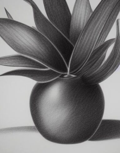 Pencil drawing of a plant in vase