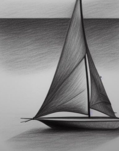 Pencil drawing of a sailboat in the water