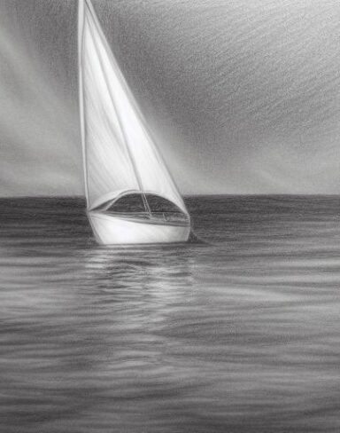 Pencil drawing of a sailboat in the water