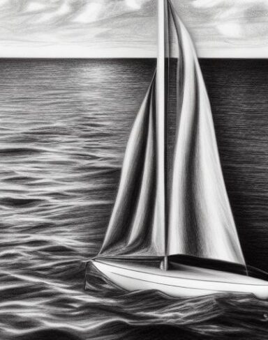Pencil drawing of a sailboat in the water