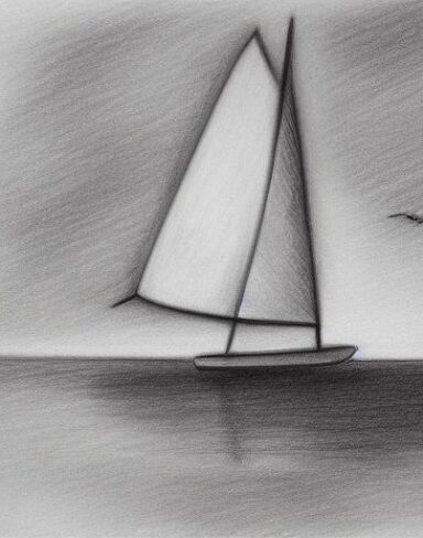 Pencil drawing of a sailboat in the water