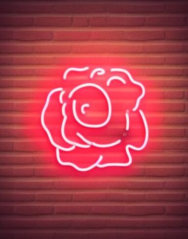 Simple flower neon sign on a brick wall