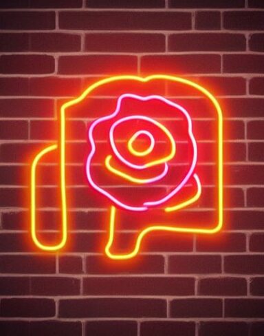 Simple flower neon sign on the brick wall