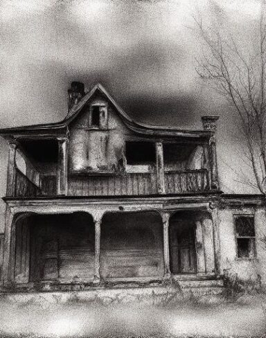 The black and white charcoal drawing of house