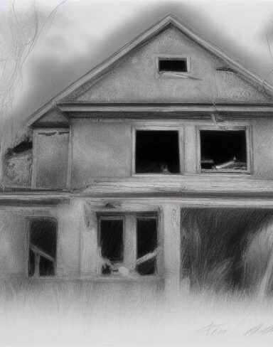 The black and white charcoal drawing of house